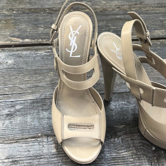 YSL Stiletto Platform Nude Cut Out Sandle Heels 6.5 37 - Picture 2 of 16